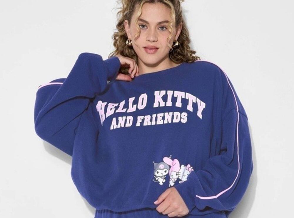 Hello Kitty & Friends 1X Sweatshirt Top Navy Blue Graphic Crop Bubble Hem Comfy